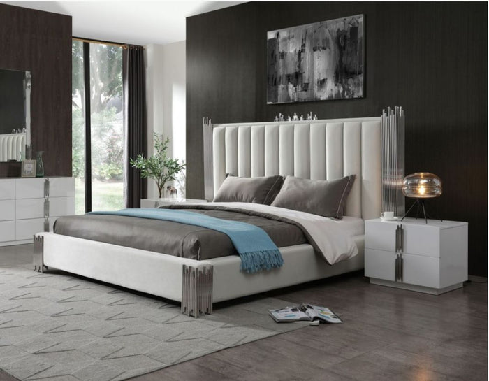 Aurelius Modern Modern White + Stainless Steel Bedroom Set