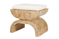 Rowe Rich Burl Wood & White Linen Ottoman