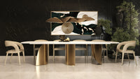 Taylore 126" Glam Faux Marble + Gold Stainless Steel Dining Table