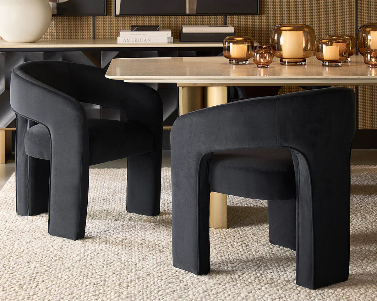 Isidore Black Plush Upholstered Open Back Dining Chair