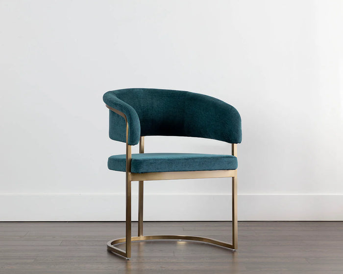 Marris Teal Fabric & Gold Cantilever Dining Armchair
