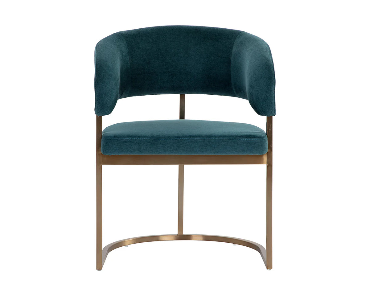 Marris Teal Fabric & Gold Cantilever Dining Armchair