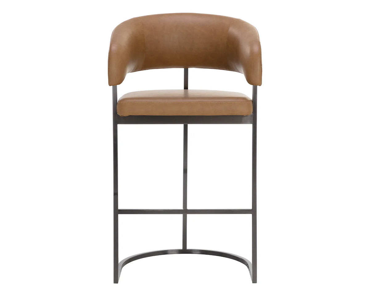 Marris Cognac Faux Leather & Gunmetal Cantilever Barstool