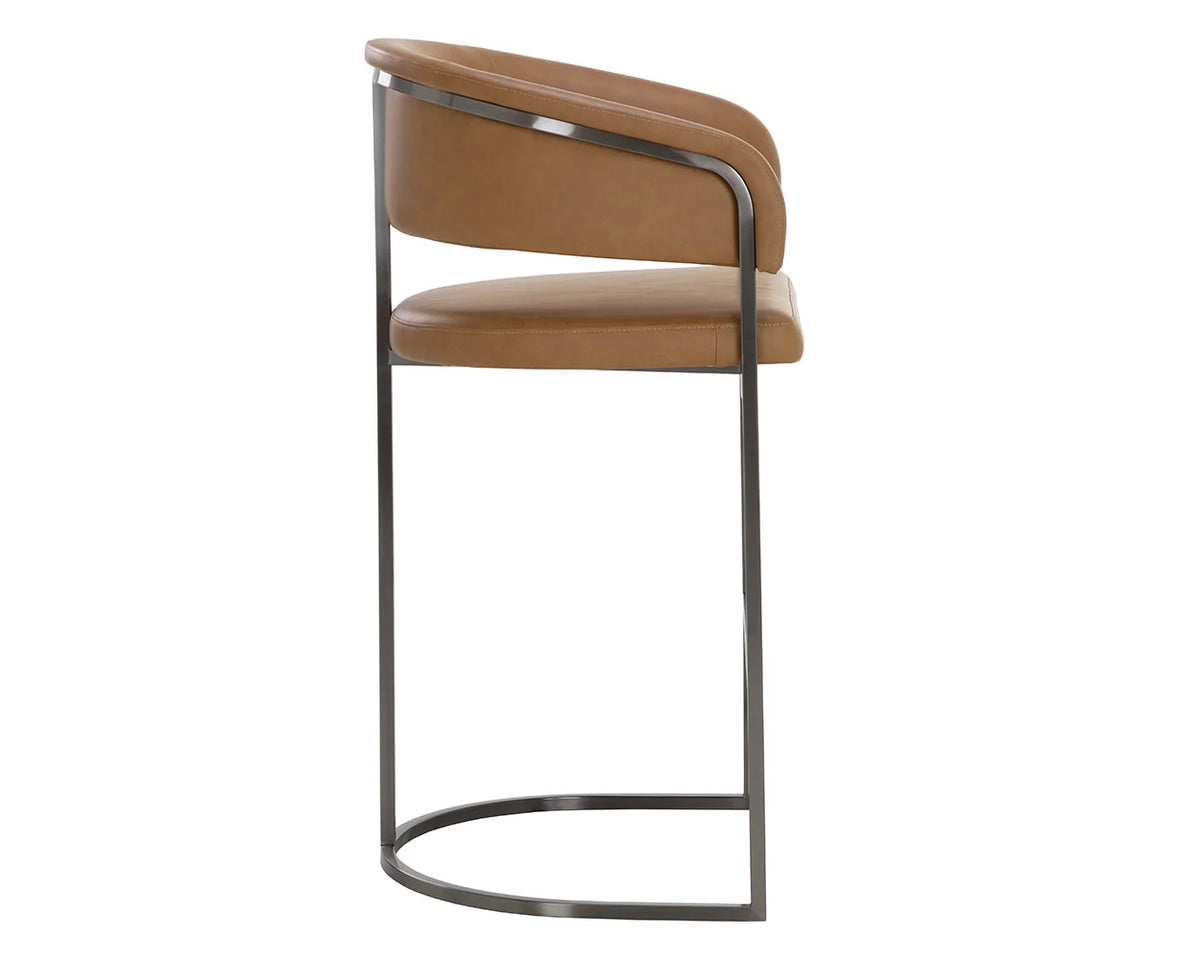 Marris Cognac Faux Leather & Gunmetal Cantilever Barstool