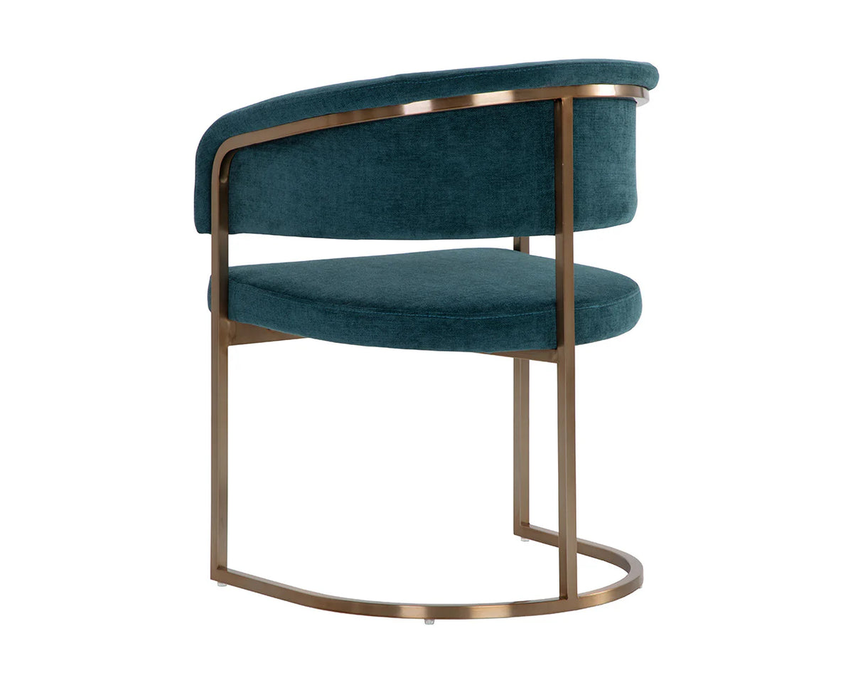 Marris Teal Fabric & Gold Cantilever Dining Armchair