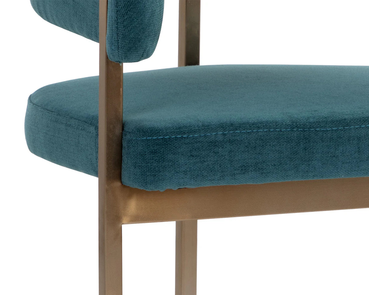 Marris Teal Fabric & Gold Cantilever Dining Armchair