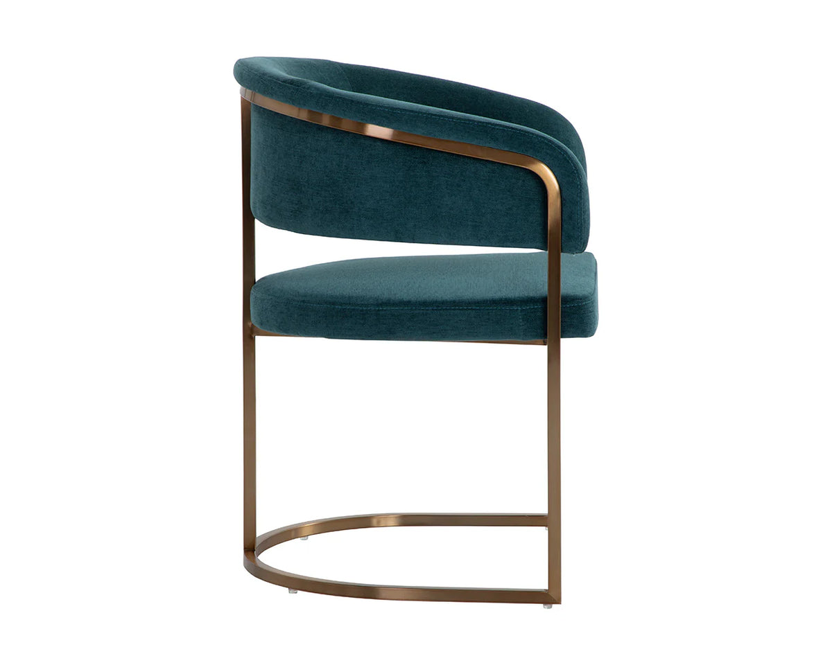 Marris Teal Fabric & Gold Cantilever Dining Armchair