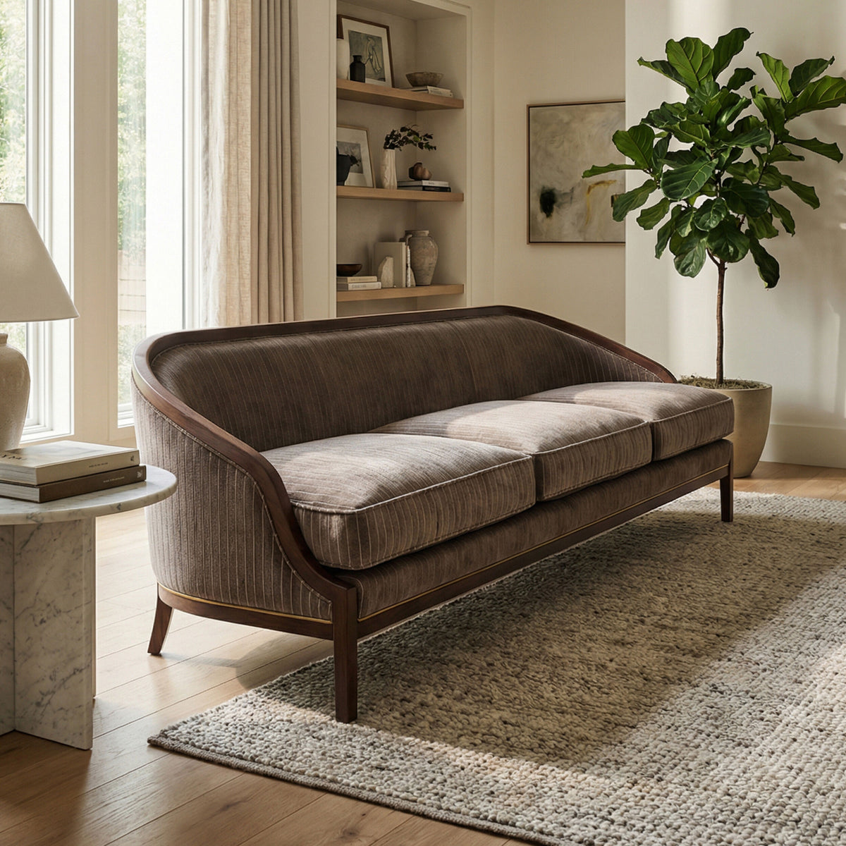 Viktoria 95.75" Tailored Sleek Pinstripe Sofa