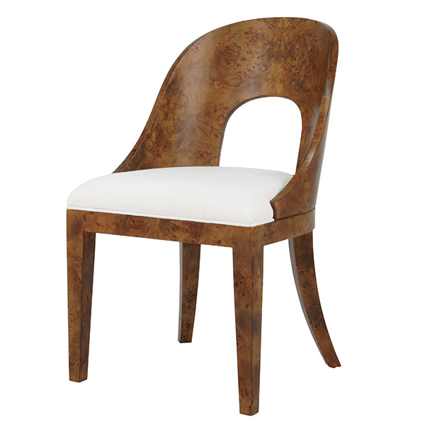 Florencia Dark Burl Wood & Performance White Linen Chair