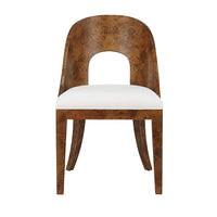 Florencia Dark Burl Wood & Performance White Linen Chair