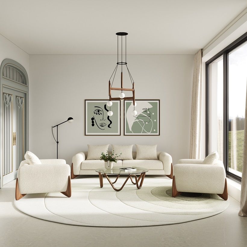 Palacio Cream Fabric and Walnut Accent Chair