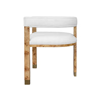 Ezra White Linen/Gold & Burl Wood Chair