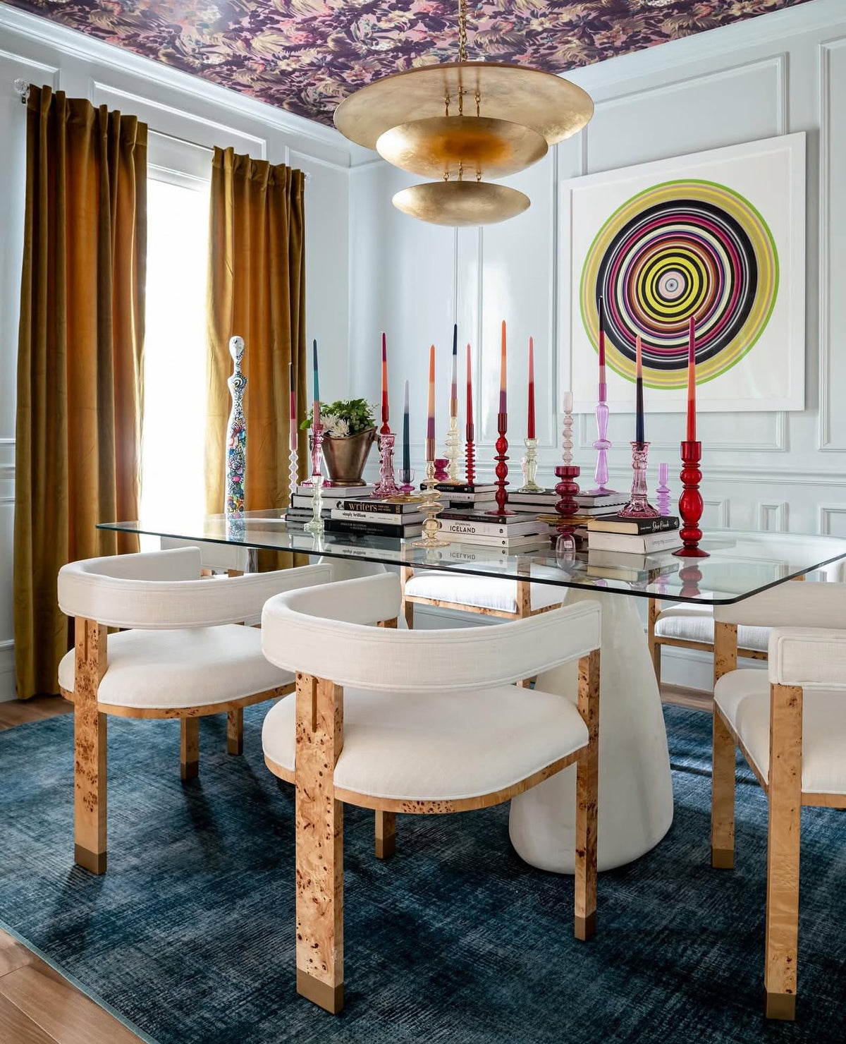 Ezra White Linen/Gold & Burl Wood Chair
