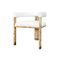 Ezra White Linen/Gold & Burl Wood Chair