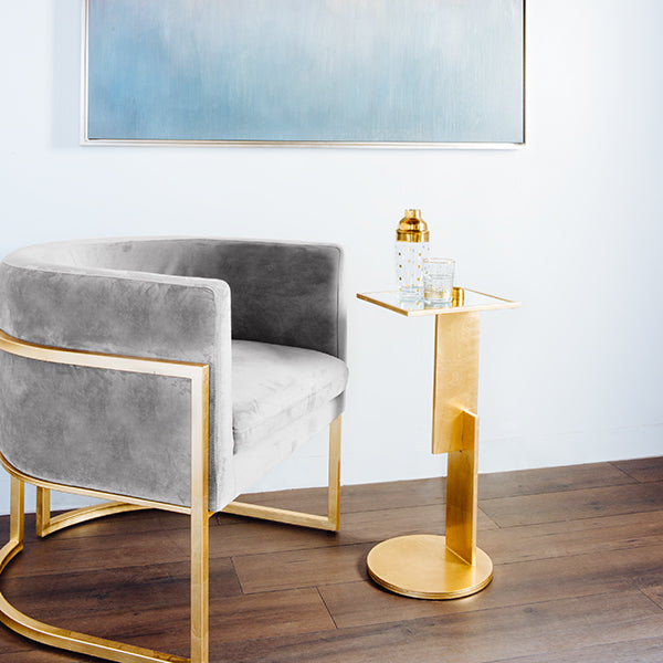 Julia Grey Velvet with Gold Leaf Frame Chair