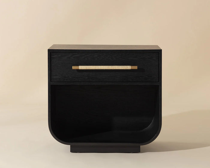 Tarrant Black Oak & Raffia Handle Nightstand