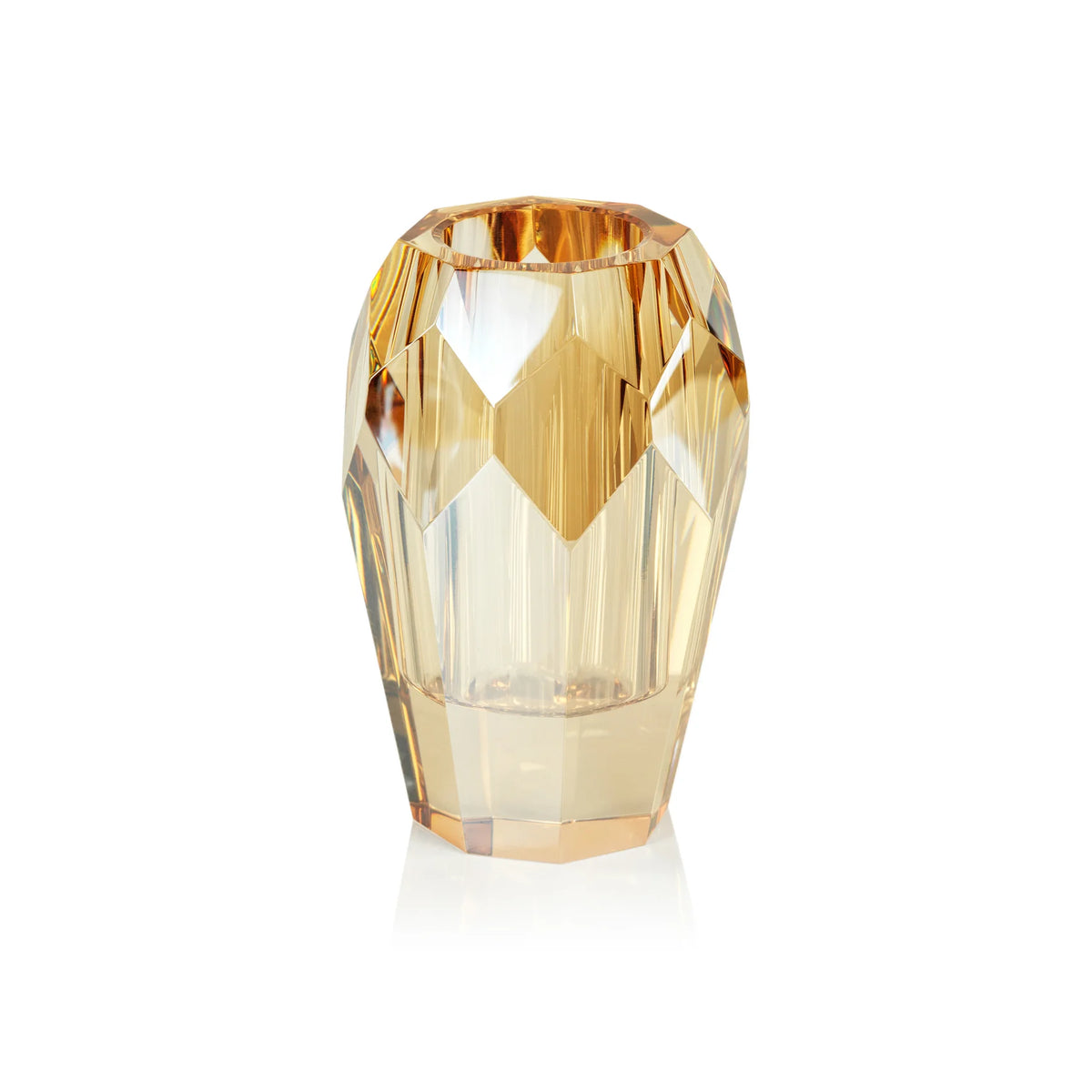 Amore Amber Cut Crystal Vase - Set of 2