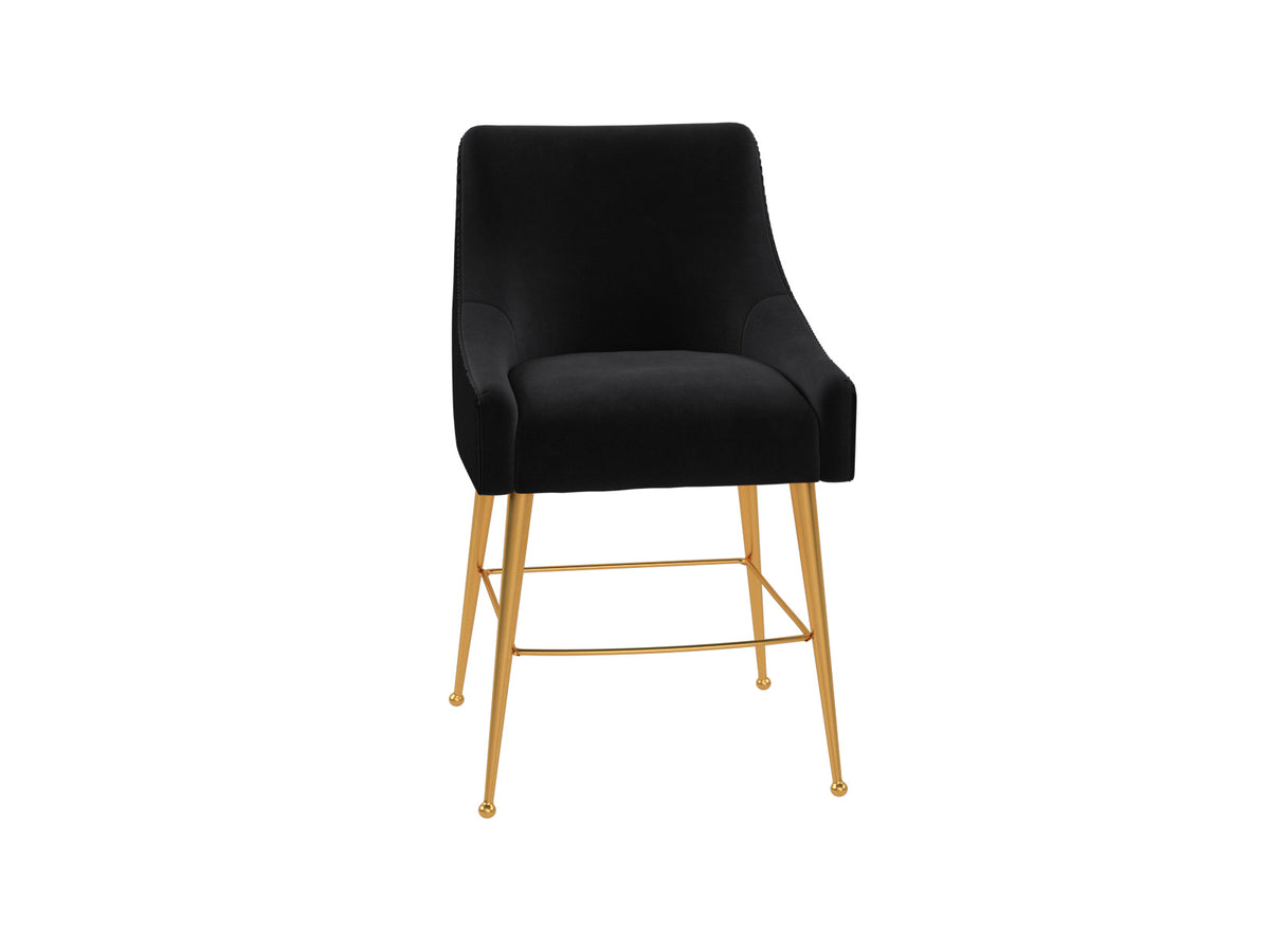 Prado Pleated Performance Grade Black Velvet Counter Stool