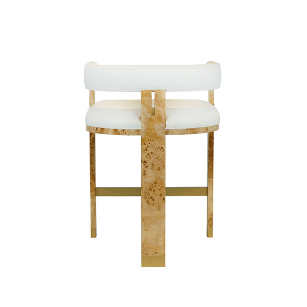 Ezra Natural Burl & White Linen Counter Stool