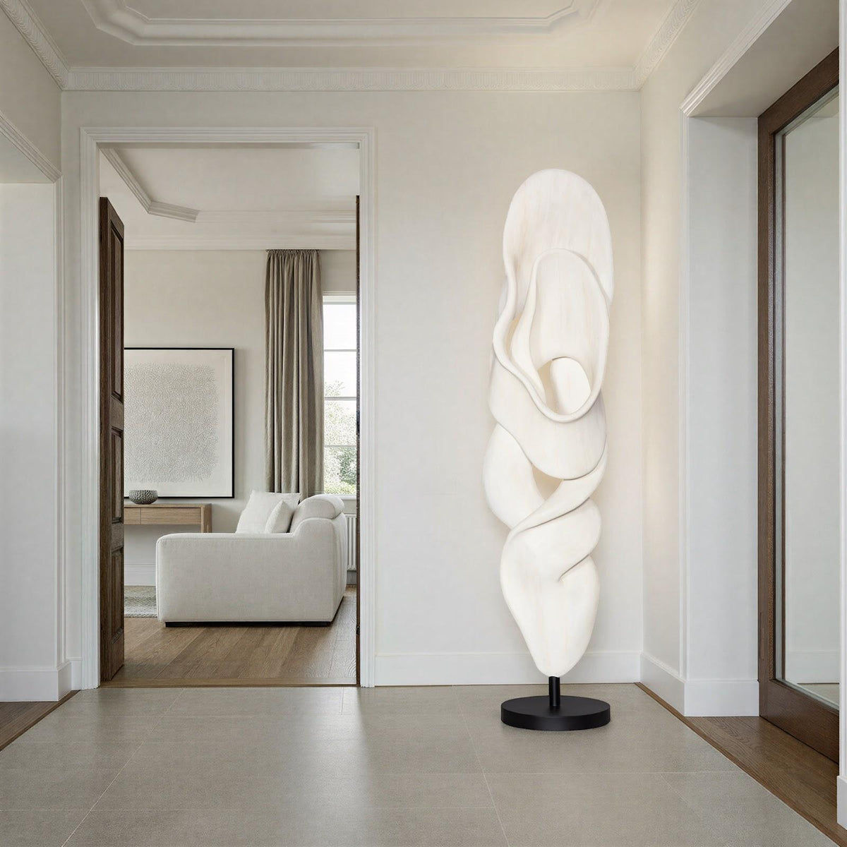 Dancing Ribbon 96”H in Faux Bleached Cast Stone Sculpture II