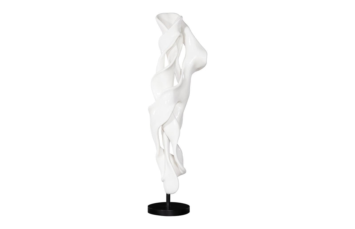 Dancing Ribbon 92”H in Coupé, Gel Coat White Cast Stone Indoor/Outdoor Sculpture