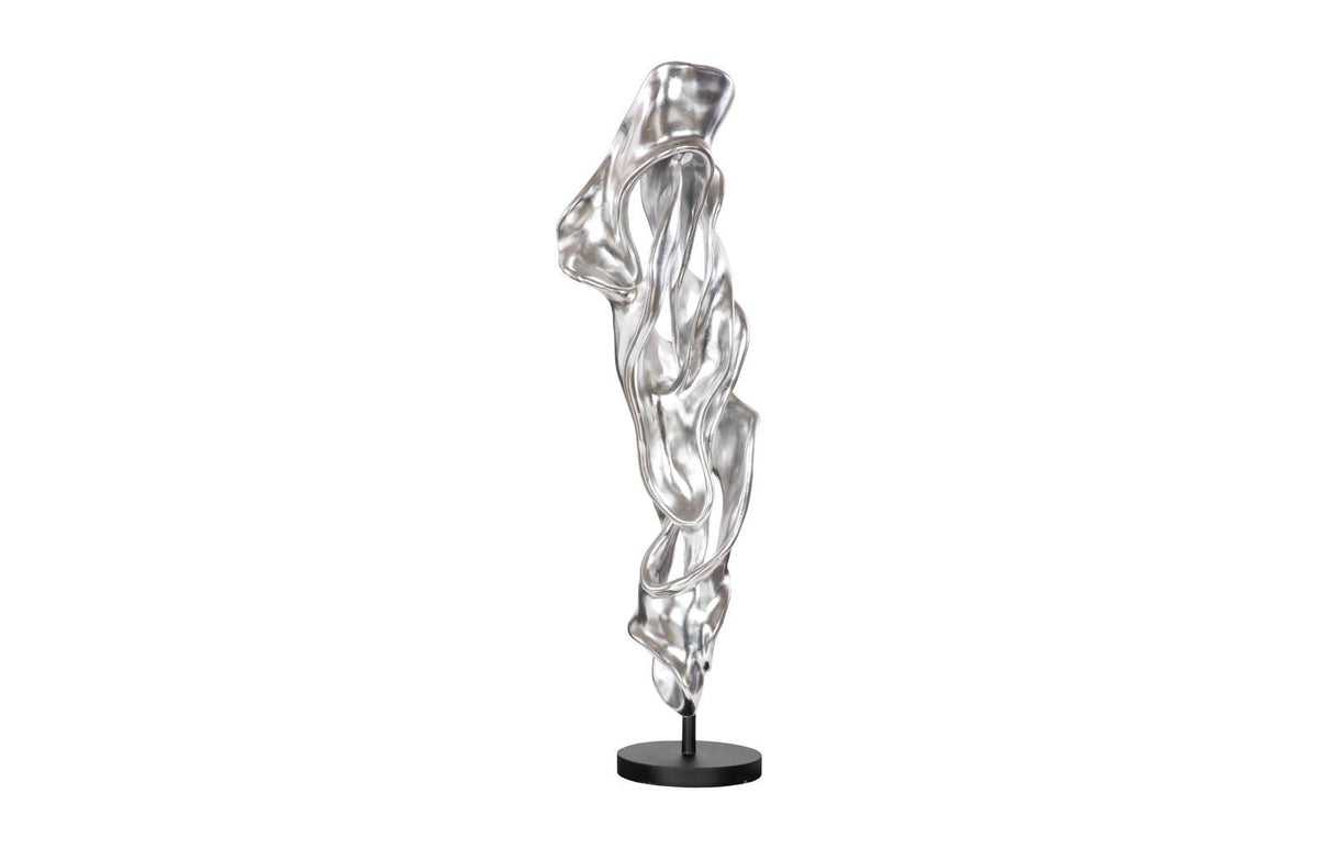 Dancing Ribbon 92”H in Coupé, Silver Leaf Sculpture