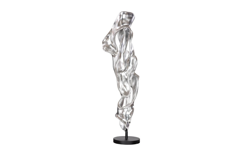 Dancing Ribbon 92”H in Coupé, Silver Leaf Sculpture