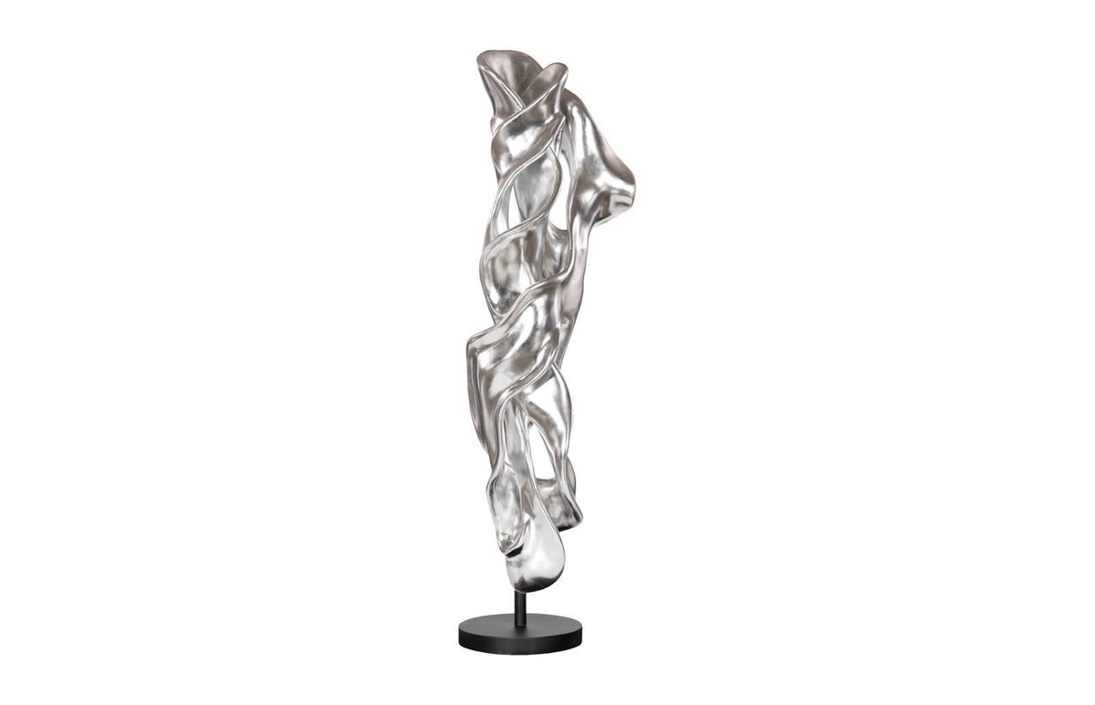Dancing Ribbon 92”H in Coupé, Silver Leaf Sculpture