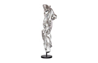 Dancing Ribbon 92”H in Coupé, Silver Leaf Sculpture