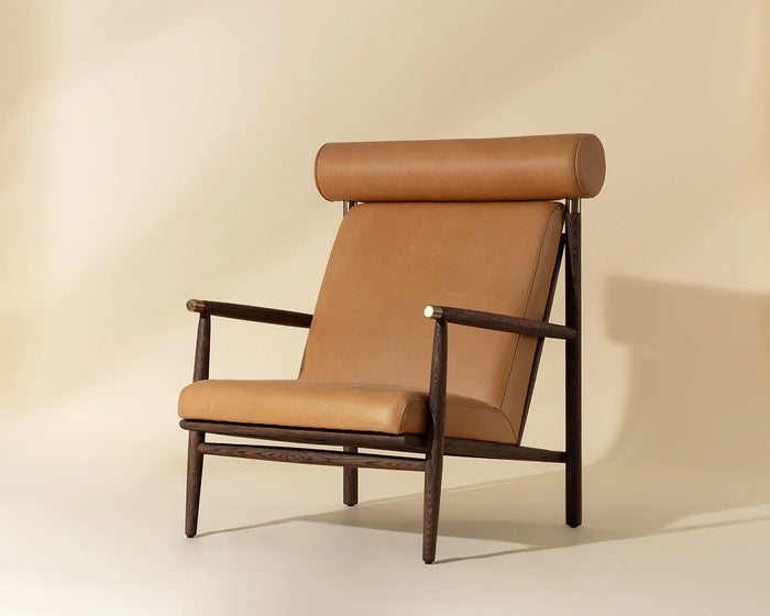 Biko Camel Leather & Solid Oak Accent Chair