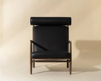 Biko Black Leather & Solid Oak Accent Chair