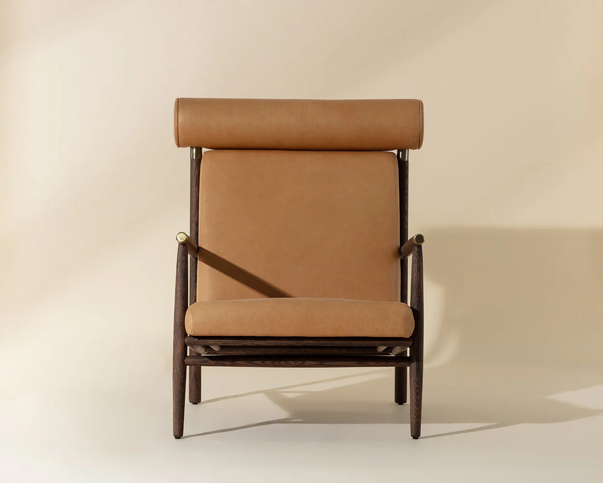 Biko Camel Leather & Solid Oak Accent Chair