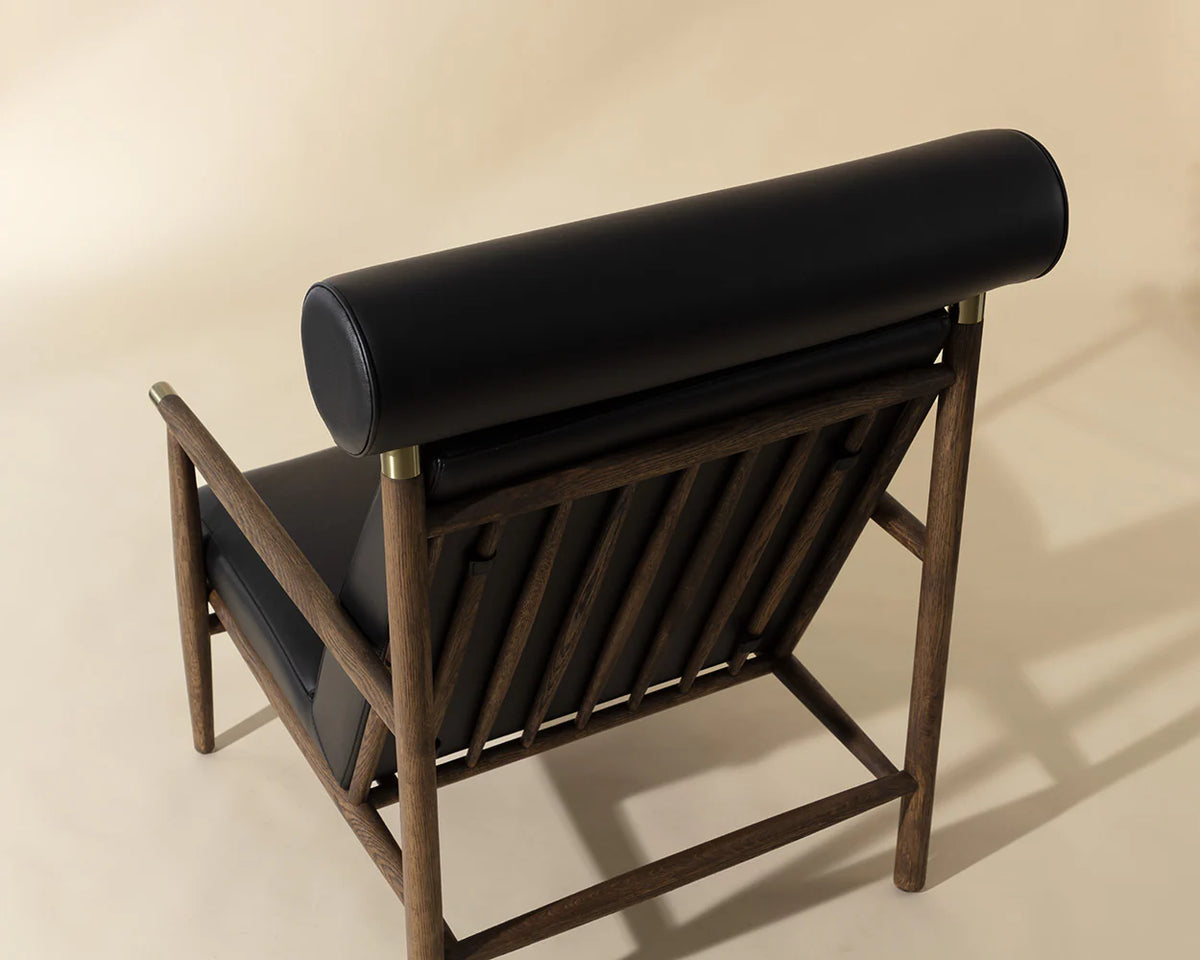 Biko Black Leather & Solid Oak Accent Chair