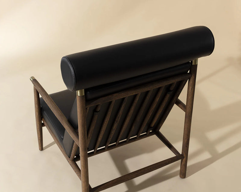 Biko Black Leather & Solid Oak Accent Chair