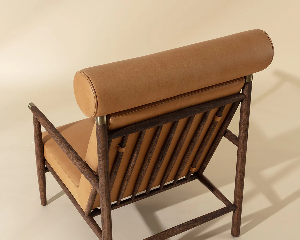 Biko Camel Leather & Solid Oak Accent Chair