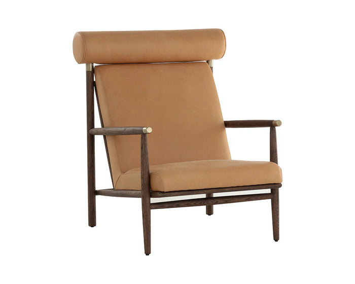 Biko Camel Leather & Solid Oak Accent Chair