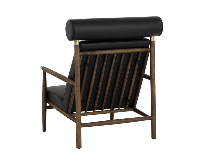Biko Black Leather & Solid Oak Accent Chair