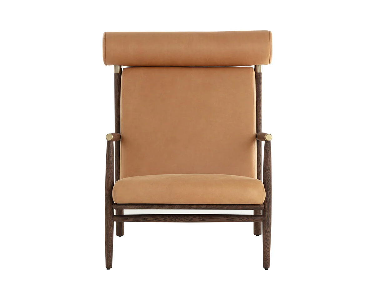 Biko Camel Leather & Solid Oak Accent Chair