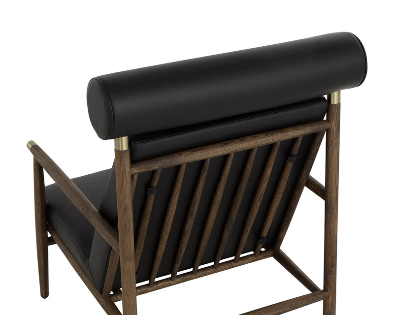 Biko Black Leather & Solid Oak Accent Chair