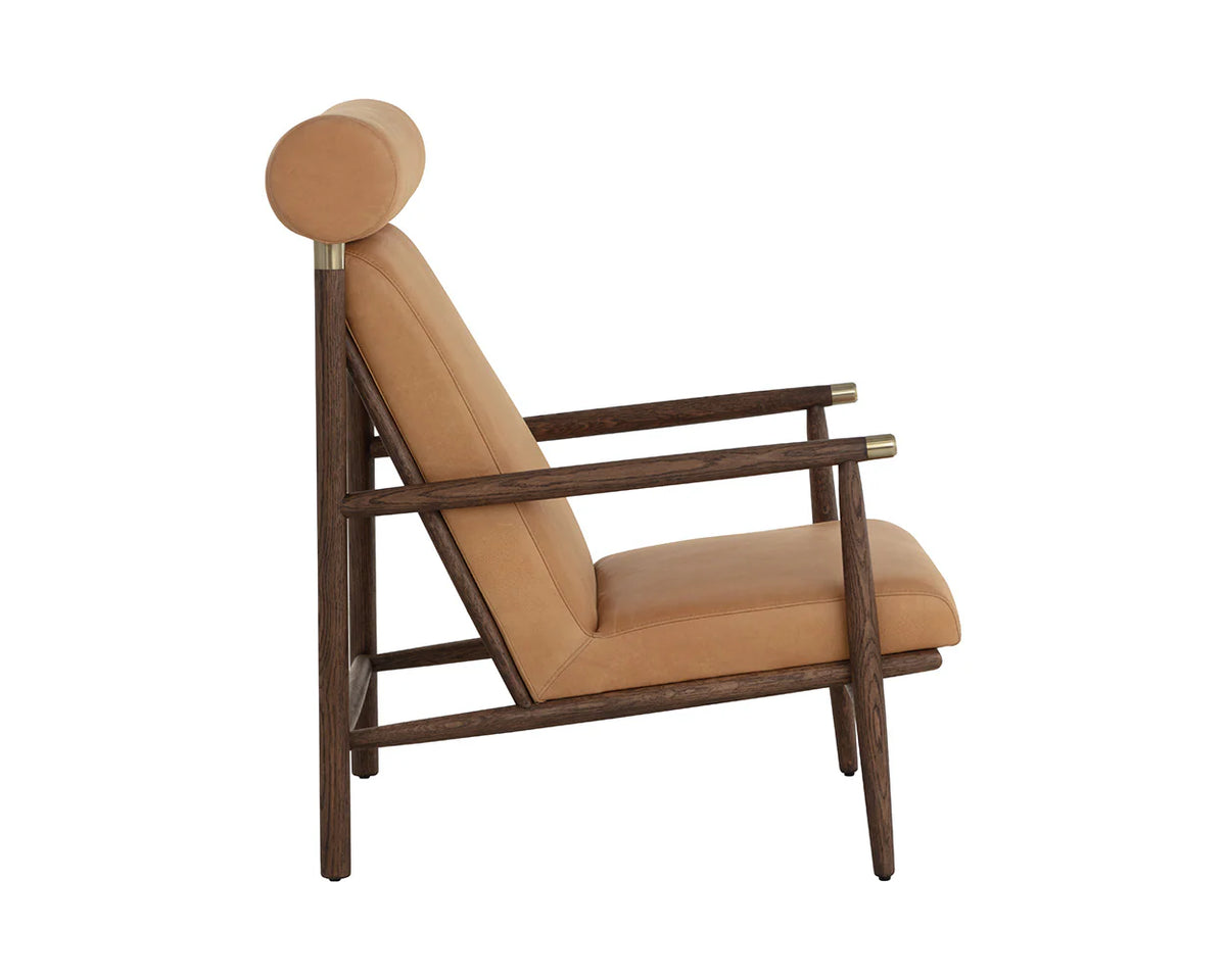 Biko Camel Leather & Solid Oak Accent Chair