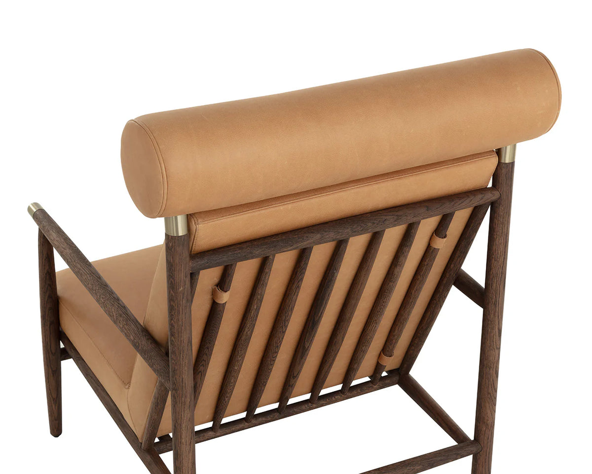 Biko Camel Leather & Solid Oak Accent Chair