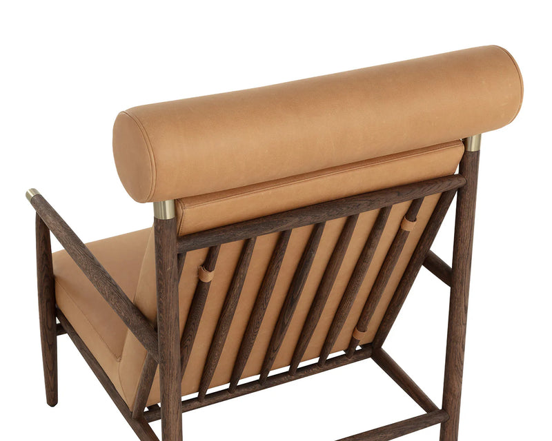 Biko Camel Leather & Solid Oak Accent Chair