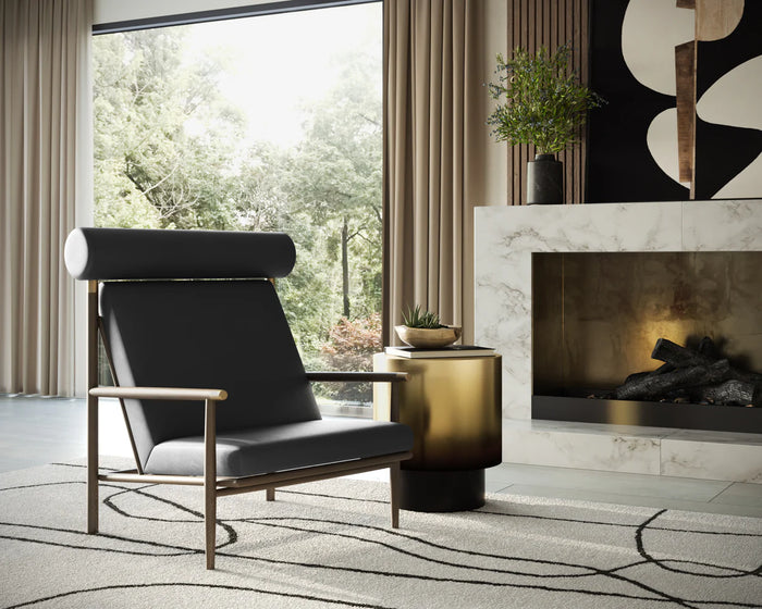 Biko Black Leather & Solid Oak Accent Chair