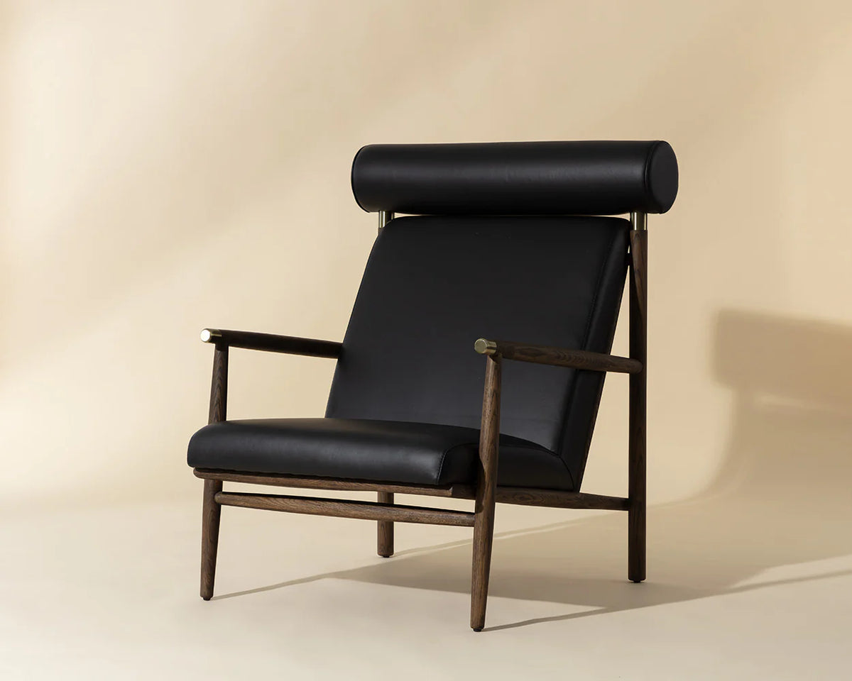 Biko Black Leather & Solid Oak Accent Chair