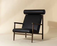 Biko Black Leather & Solid Oak Accent Chair