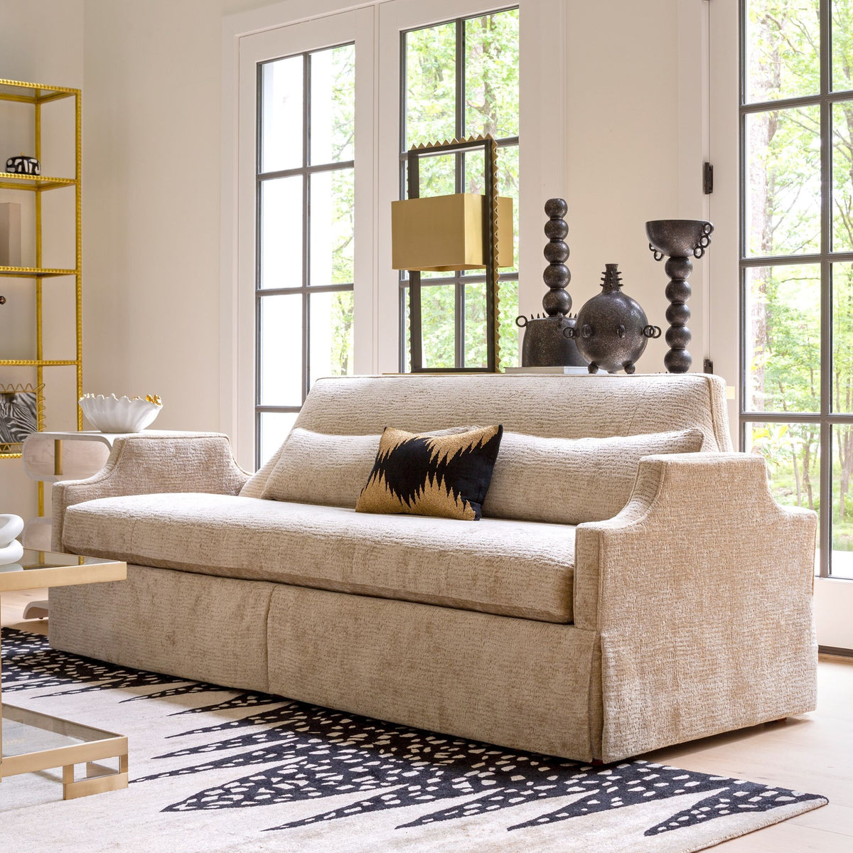 Regal 90" Hazelnut Skirted Sofa