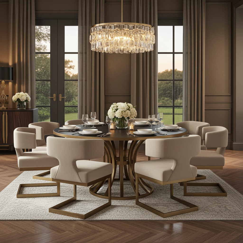 True Modern Off-White Velvet & Brass Dining Chair