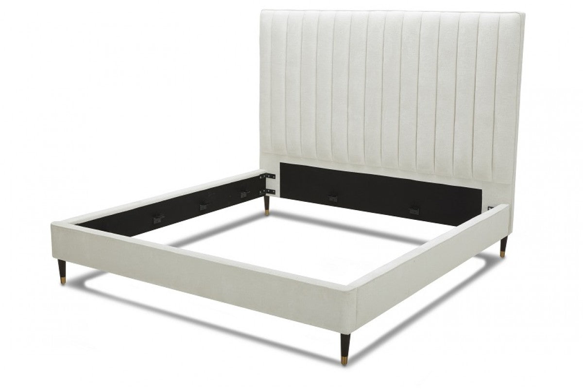 Mirza Contemporary White Velvet Fabric Bed