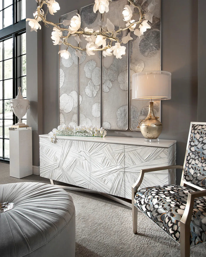 Silver Blossoms Wall Panels (Set of Four) - Luxury Living Collection