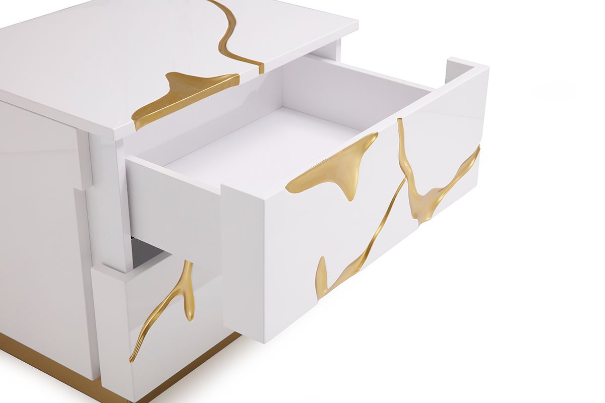 Fable Modern White & Gold Nightstand